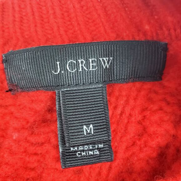 J. Crew Red Wool Cable Knit Crewneck Pullover Sweater Top Pockets Ribbed SIze M - Picture 5 of 8